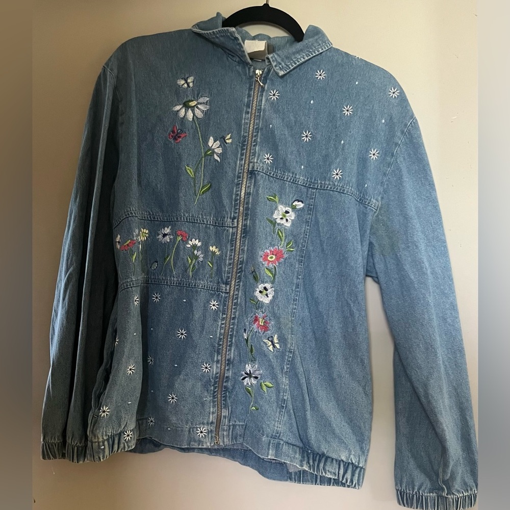 Teddi Blue Jean Jacket with Floral Embroidery